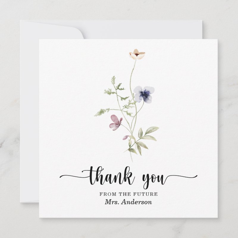 Wildflower Bridal Shower Thank You Card 5.25\\" x 5.25\\" Flat Thank You Card
