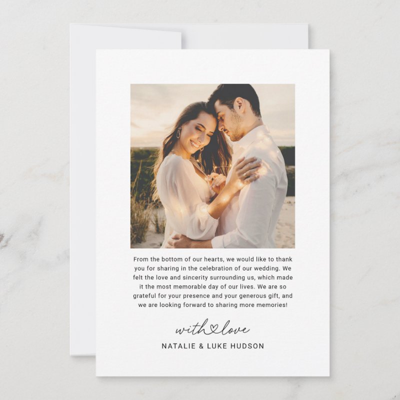 Modern Heart Script Wedding Photo Collage Thank You Card 5\\" x 7\\" Flat Thank You Card