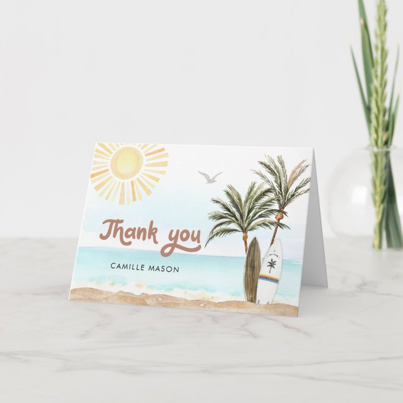 Beach Surfing Baby Shower Thank You Card Custom Folded Thank You Card, Size: Standard, 5\\" x 7\\