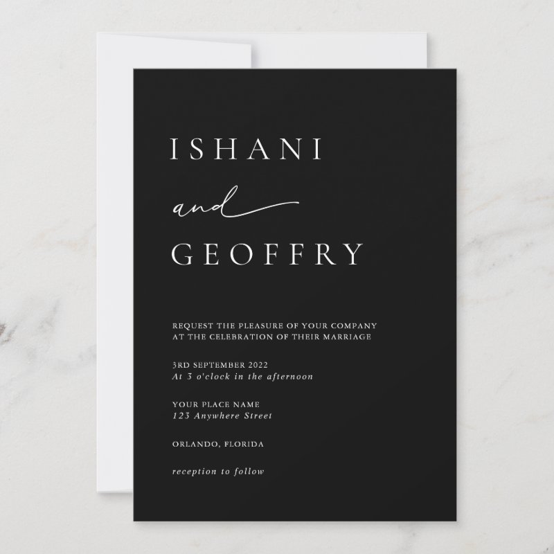 Simple Black & White Elegant Minimalist Wedding Invitation Flat Invitation, Size: 5\\" x 7\\