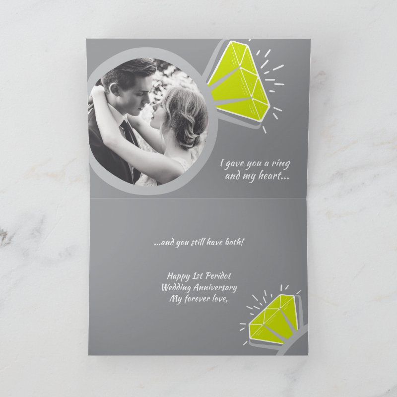 1st wedding anniversary peridot now then photo card Custom Folded Greeting Card, Size: Standard, 5\\" x 7\\