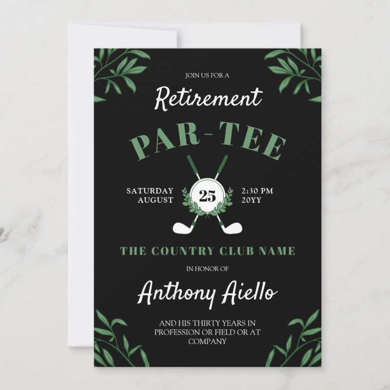 Black Greenery Golf Themed Retirement Party Invitation Flat Invitation, Size: 5\\" x 7\\