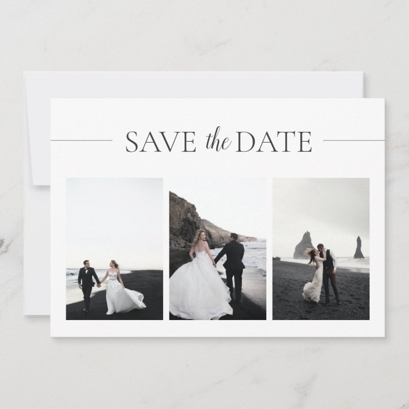 3 Photos Elegant Classic Wedding Save The Date 5\\" x 7\\" Flat Save The Date Card
