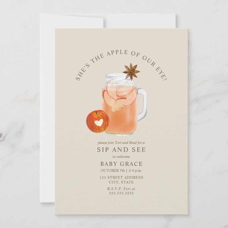 Apple Of Our Eye Sip And See Cider Mason Jar Invitation Flat Invitation, Size: 5\\" x 7\\