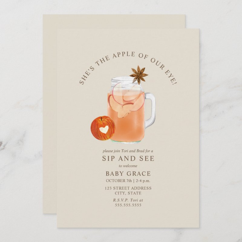 Apple Of Our Eye Sip And See Cider Mason Jar Invitation Flat Invitation, Size: 5\\" x 7\\