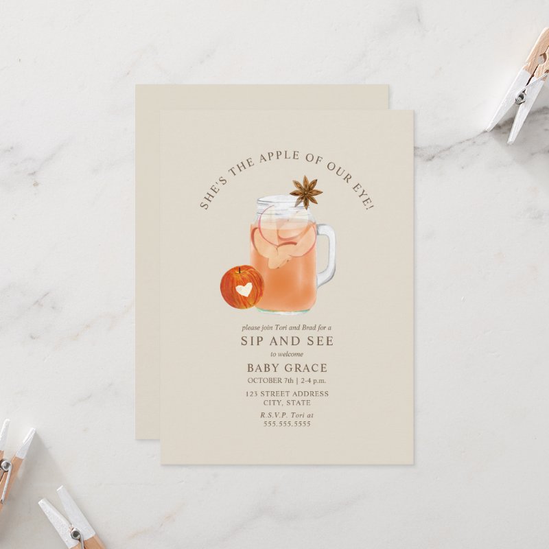Apple Of Our Eye Sip And See Cider Mason Jar Invitation Flat Invitation, Size: 5\\" x 7\\