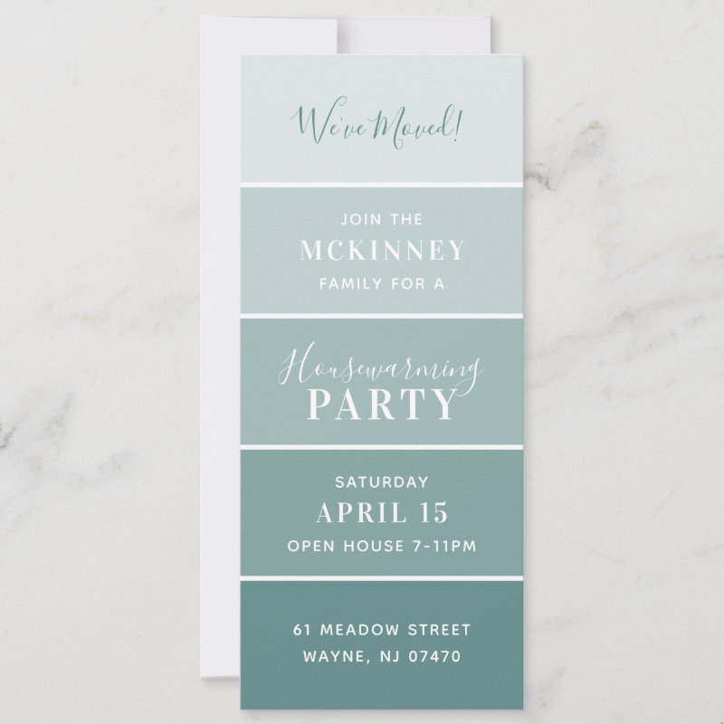 Aqua Paint Swatch Card Housewarming Party Invite Flat Invitation, Size: 4\\" x 9.25\\