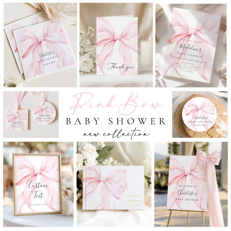 Pink Bow Girl Baby Shower Invitation Flat Invitation, Size: 5\\" x 7\\