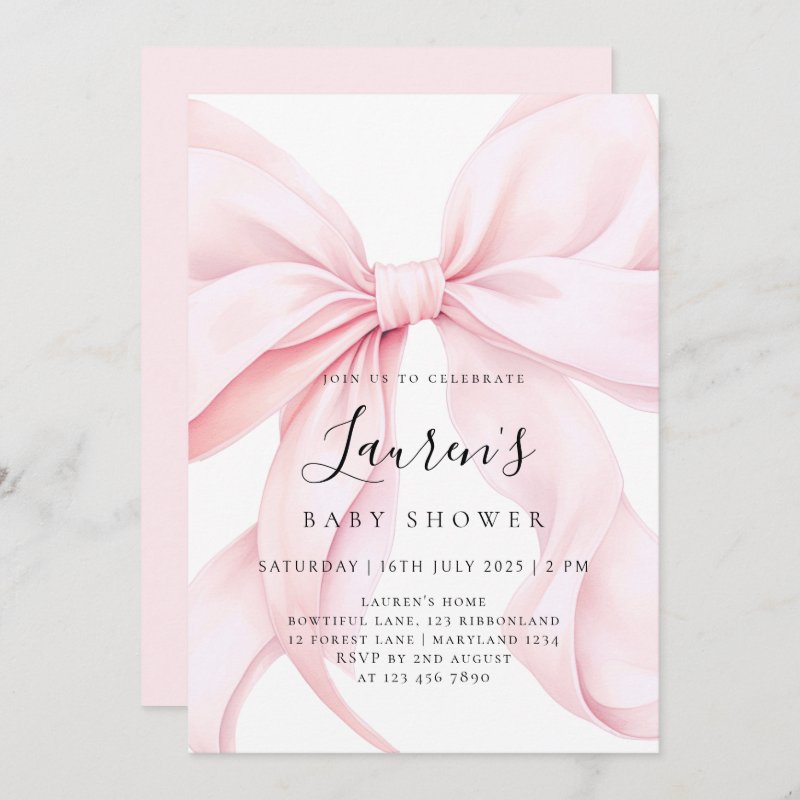 Pink Bow Girl Baby Shower Invitation Flat Invitation, Size: 5\" x 7\ 5 Pink Bow Girl Baby Shower Invitation Flat Invitation, Size: 5\\" x 7\\