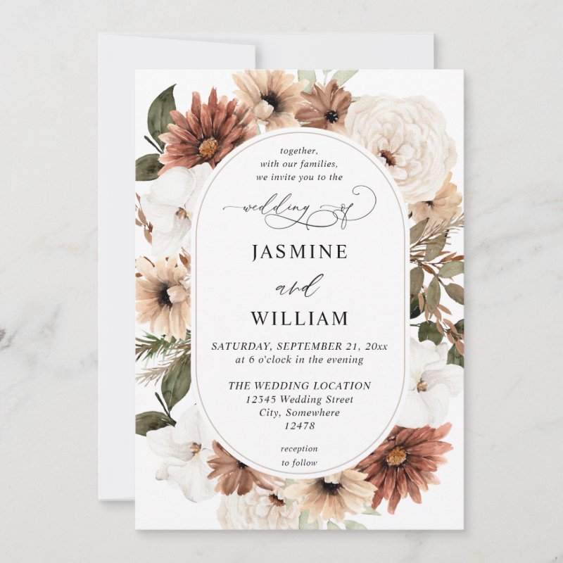 Rustic Neutral Boho Floral Wedding Invitation Flat Invitation, Size: 5\\" x 7\\