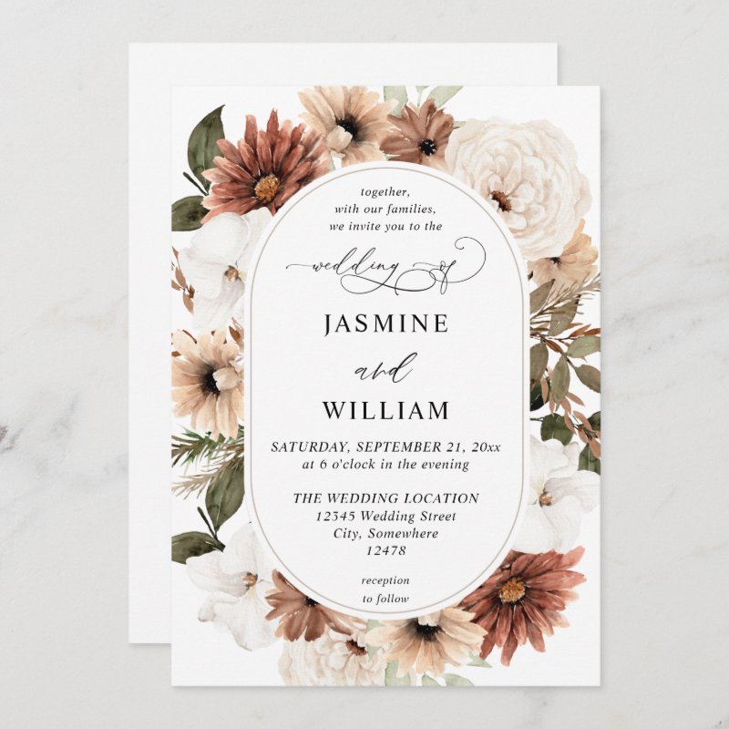 Rustic Neutral Boho Floral Wedding Invitation Flat Invitation, Size: 5\" x 7\ 5 Rustic Neutral Boho Floral Wedding Invitation Flat Invitation, Size: 5\\" x 7\\