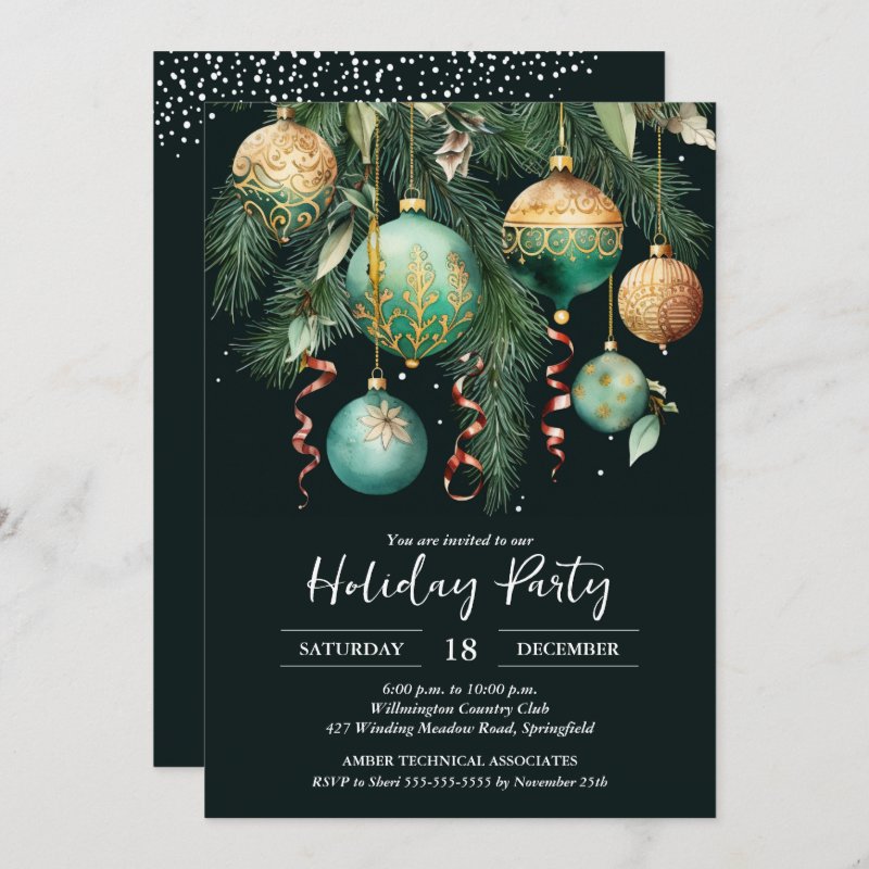 Gold Baubles Christmas Tree Party Invitation Flat Invitation, Size: 5\" x 7\ 5 Gold Baubles Christmas Tree Party Invitation Flat Invitation, Size: 5\\" x 7\\
