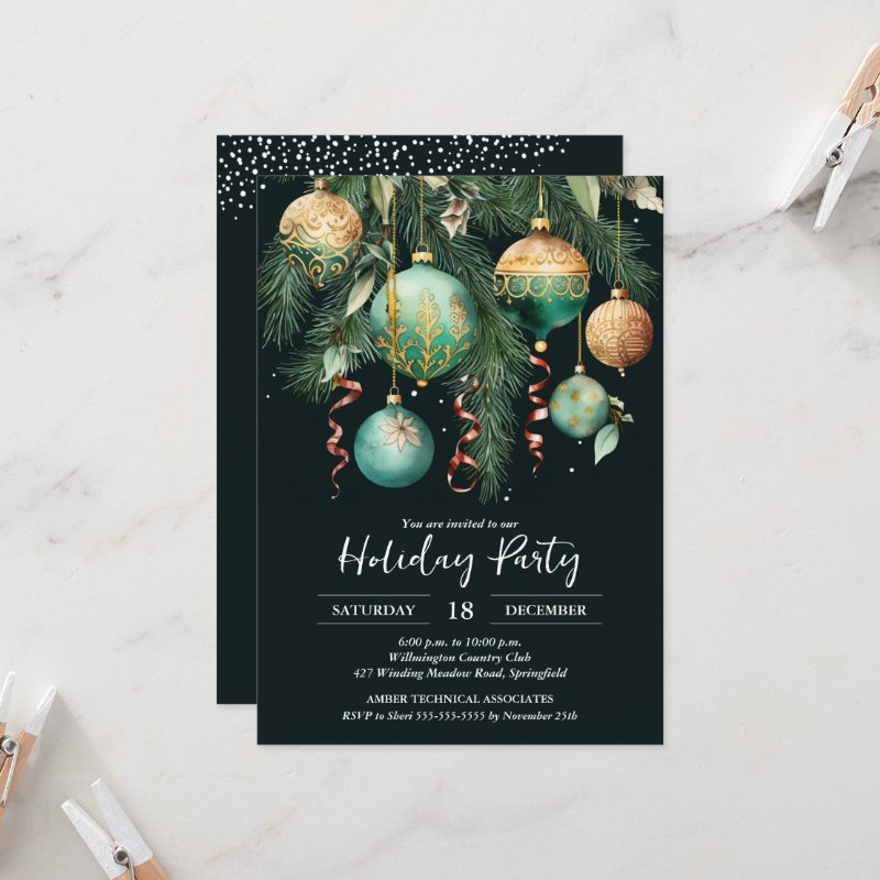 Gold Baubles Christmas Tree Party Invitation Flat Invitation, Size: 5\" x 7\ 6 Gold Baubles Christmas Tree Party Invitation Flat Invitation, Size: 5\\" x 7\\
