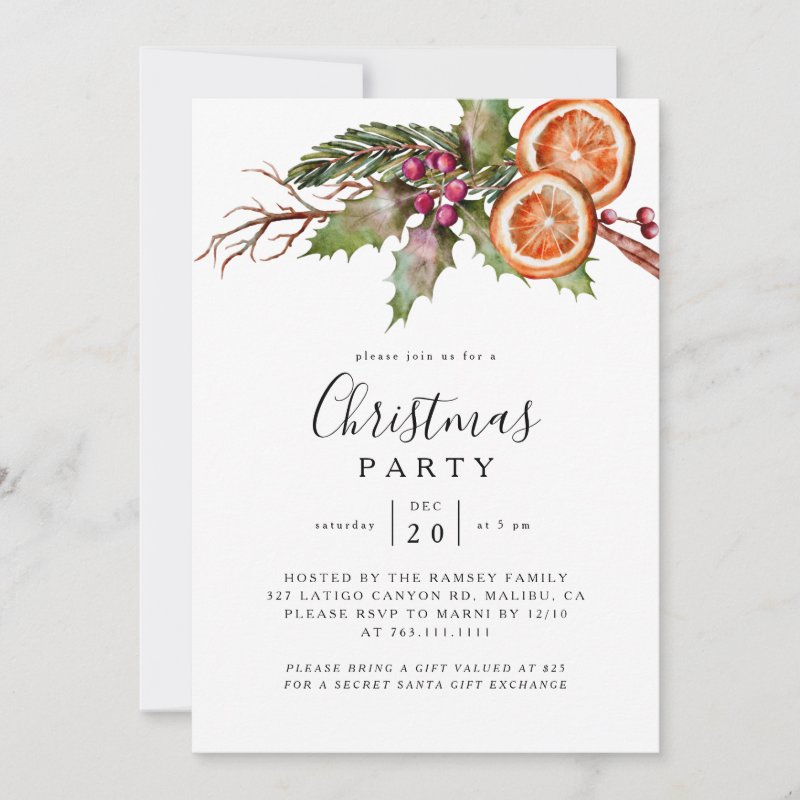 Christmas Party Winter Botanical Invitation Flat Invitation, Size: 5\\" x 7\\