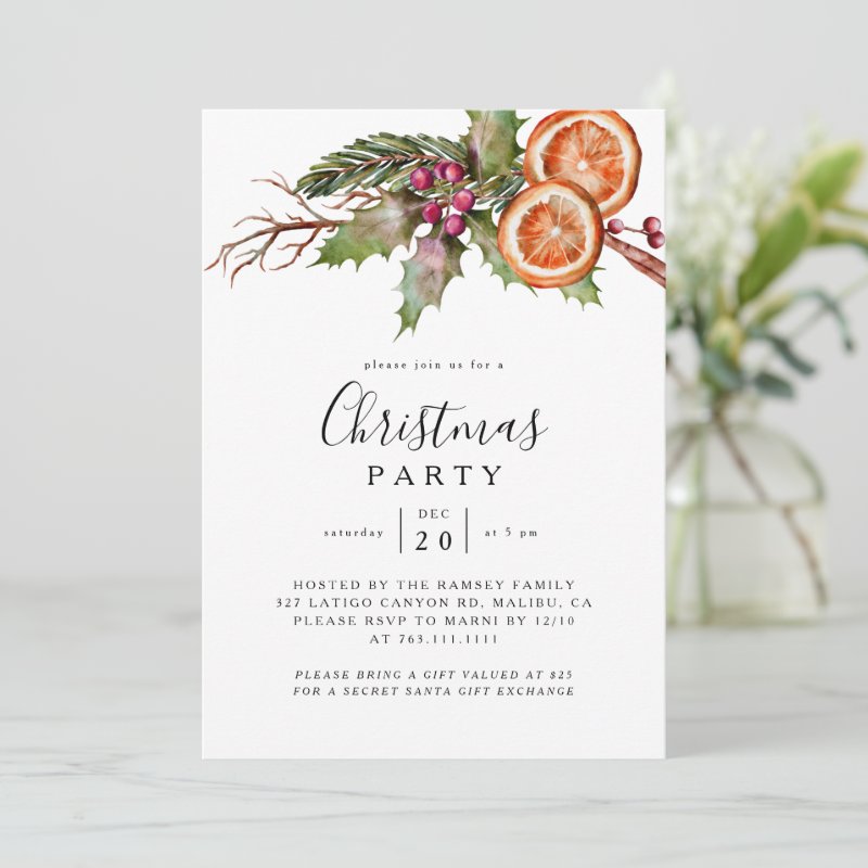 Christmas Party Winter Botanical Invitation Flat Invitation, Size: 5\" x 7\ 4 Christmas Party Winter Botanical Invitation Flat Invitation, Size: 5\\" x 7\\