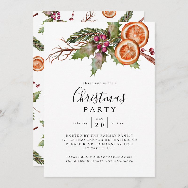 Christmas Party Winter Botanical Invitation Flat Invitation, Size: 5\" x 7\ 5 Christmas Party Winter Botanical Invitation Flat Invitation, Size: 5\\" x 7\\