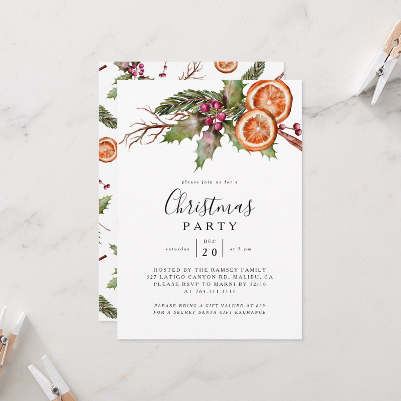 Christmas Party Winter Botanical Invitation Flat Invitation, Size: 5\" x 7\ 6 Christmas Party Winter Botanical Invitation Flat Invitation, Size: 5\\" x 7\\