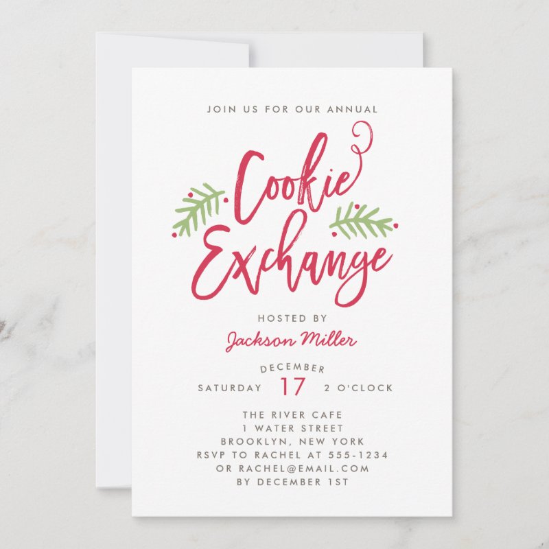 Modern Brush Script Cookie Exchange Party Invitation Flat Invitation, Size: 5\\" x 7\\