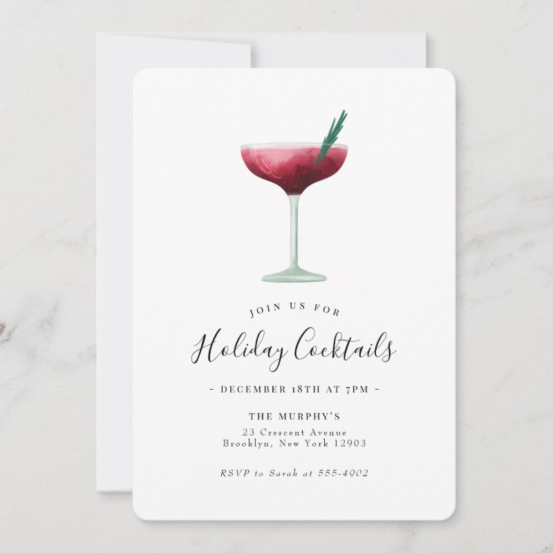 Holiday Cocktails Festive Drinks Christmas Party Invitation Flat Invitation, Size: 5\\" x 7\\