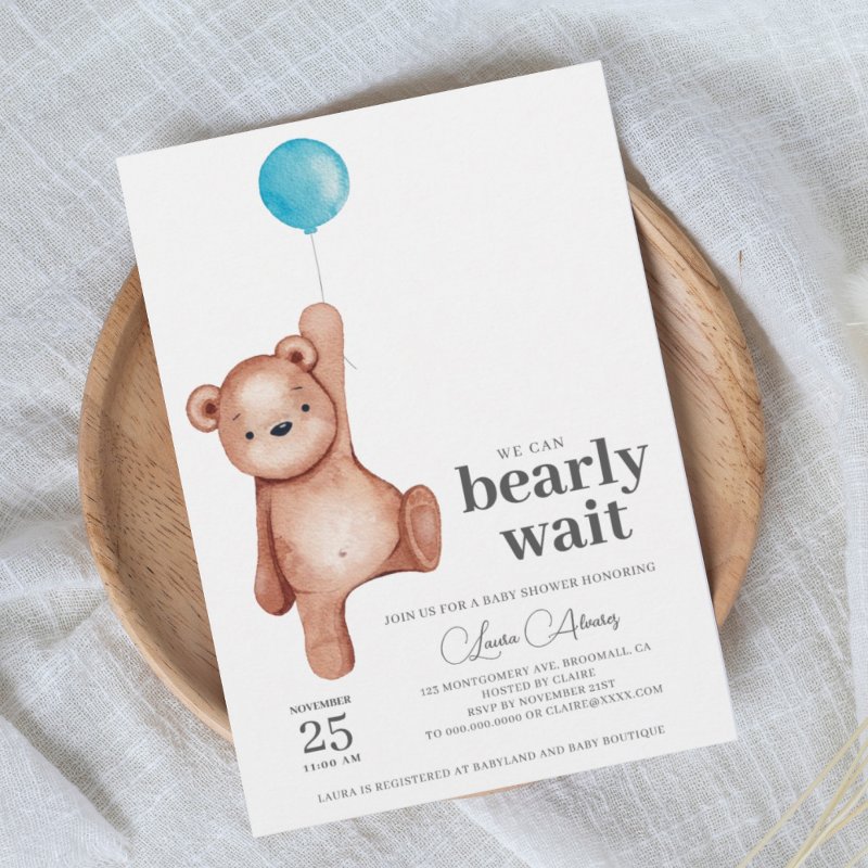 Teddy Bear Boy Baby Shower Invitation Flat Invitation, Size: 5\\" x 7\\