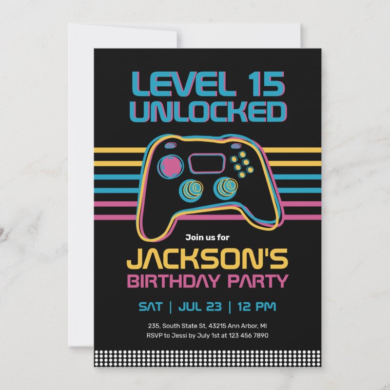 Teen Gaming Gamer Boy Video Game Player Birthday Invitation Flat Invitation, Size: 5\\" x 7\\