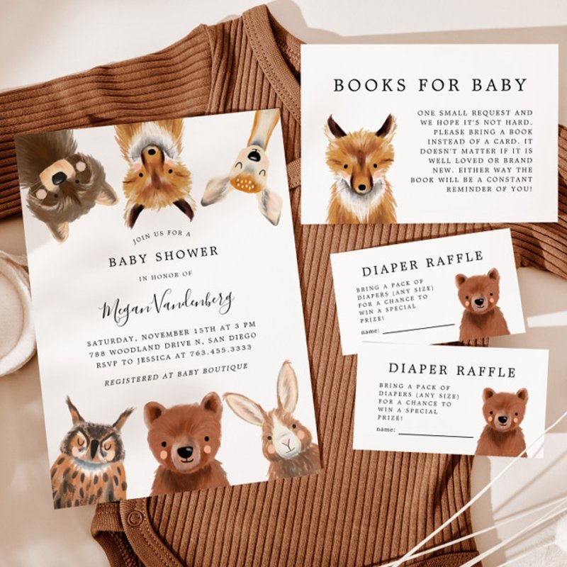 Woodland Animals Baby Shower Invitation Flat Invitation, Size: 5\\" x 7\\