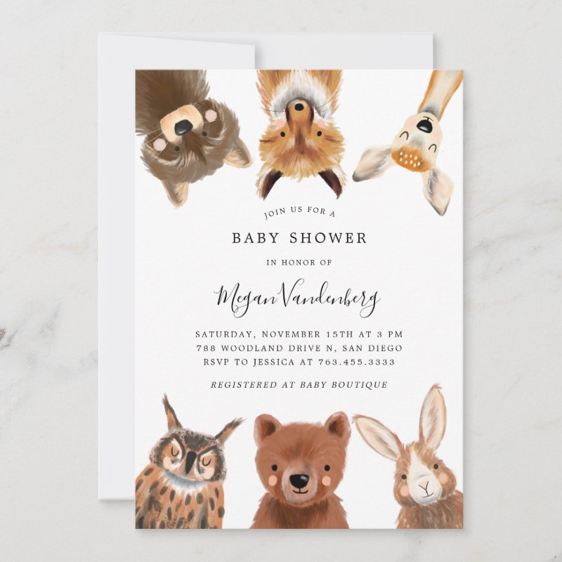 Woodland Animals Baby Shower Invitation Flat Invitation, Size: 5\\" x 7\\