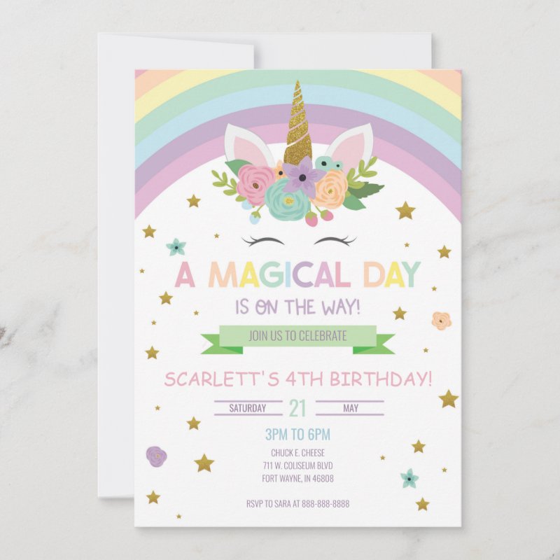Magical Day Unicorn and Rainbows Birthday Invitation Flat Invitation, Size: 5\\" x 7\\