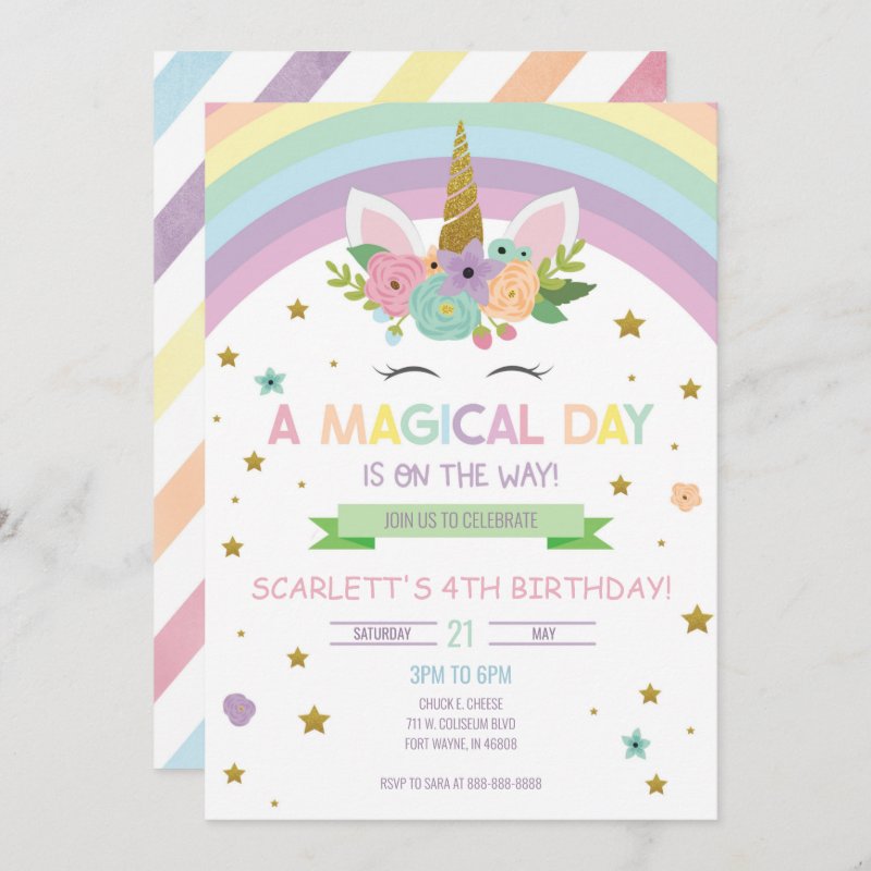 Magical Day Unicorn and Rainbows Birthday Invitation Flat Invitation, Size: 5\" x 7\ 5 Magical Day Unicorn and Rainbows Birthday Invitation Flat Invitation, Size: 5\\" x 7\\