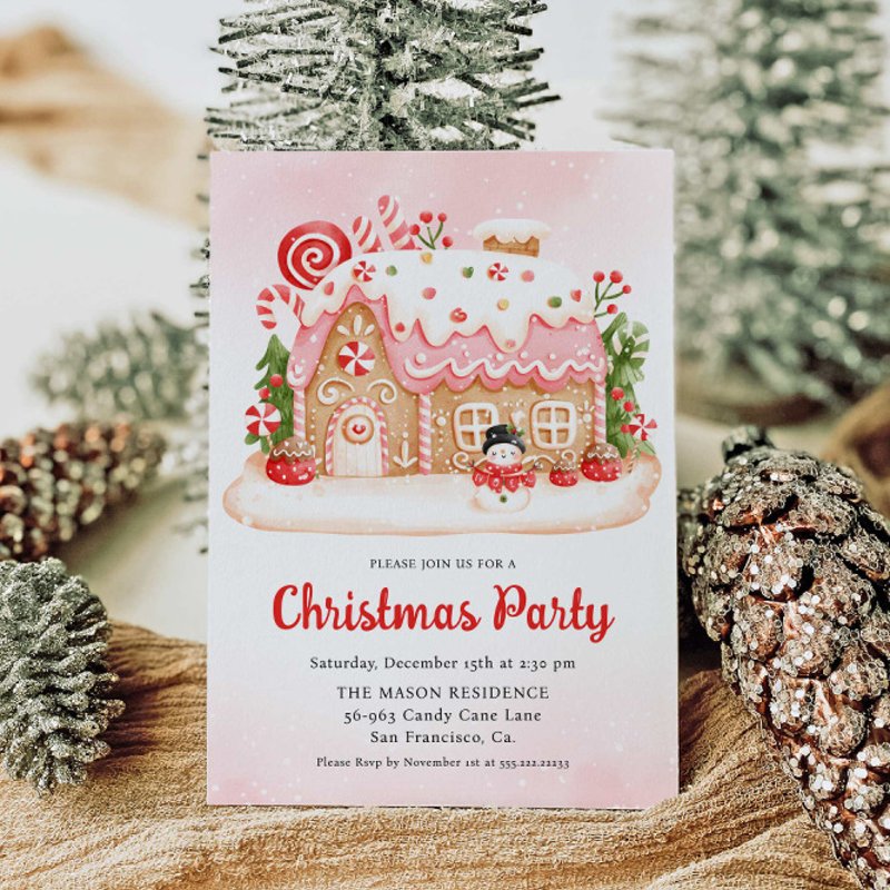 Gingerbread House Christmas Party Invitation Flat Invitation, Size: 5\\" x 7\\