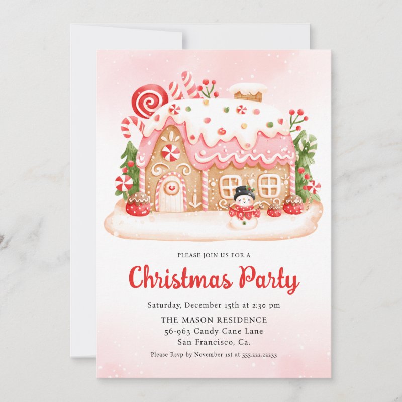 Gingerbread House Christmas Party Invitation Flat Invitation, Size: 5\" x 7\ 3 Gingerbread House Christmas Party Invitation Flat Invitation, Size: 5\\" x 7\\
