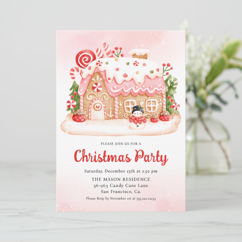 Gingerbread House Christmas Party Invitation Flat Invitation, Size: 5\" x 7\ 5 Gingerbread House Christmas Party Invitation Flat Invitation, Size: 5\\" x 7\\