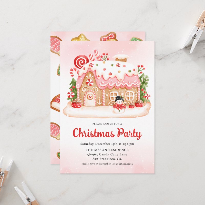 Gingerbread House Christmas Party Invitation Flat Invitation, Size: 5\" x 7\ 7 Gingerbread House Christmas Party Invitation Flat Invitation, Size: 5\\" x 7\\