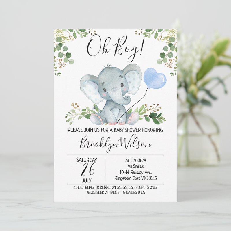 Boy's Elephant Watercolor Baby Shower Invitation Flat Invitation, Size: 5\" x 7\ 3 Boy\'s Elephant Watercolor Baby Shower Invitation Flat Invitation, Size: 5\\" x 7\\