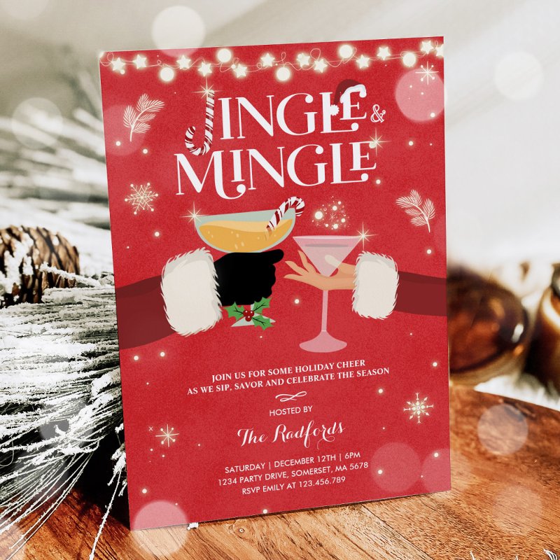 Jingle And Mingle Christmas Cocktail Party Invitation Flat Invitation, Size: 5\\" x 7\\