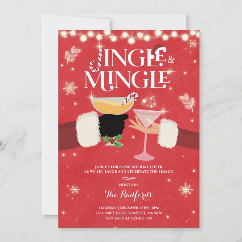 Jingle And Mingle Christmas Cocktail Party Invitation Flat Invitation, Size: 5\\" x 7\\
