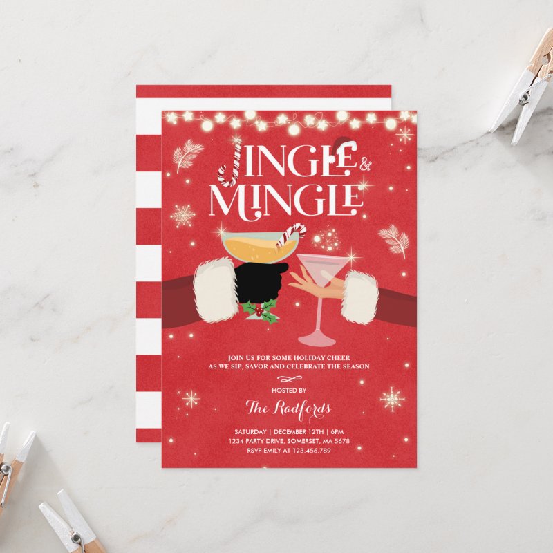 Jingle And Mingle Christmas Cocktail Party Invitation Flat Invitation, Size: 5\" x 7\ 6 Jingle And Mingle Christmas Cocktail Party Invitation Flat Invitation, Size: 5\\" x 7\\