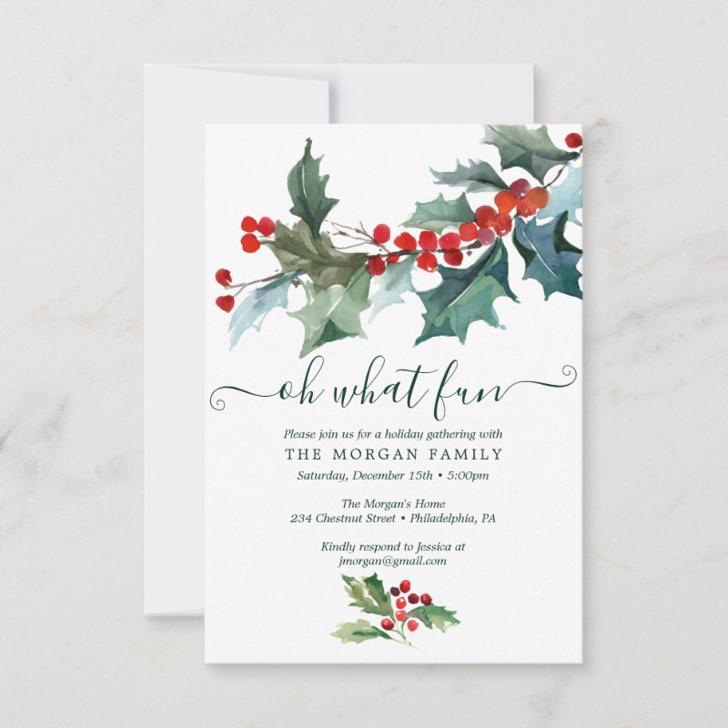 Holiday Holly Christmas Party Invitation Flat Invitation, Size: 3.5\" x 5\ 3 Holiday Holly Christmas Party Invitation Flat Invitation, Size: 3.5\\" x 5\\