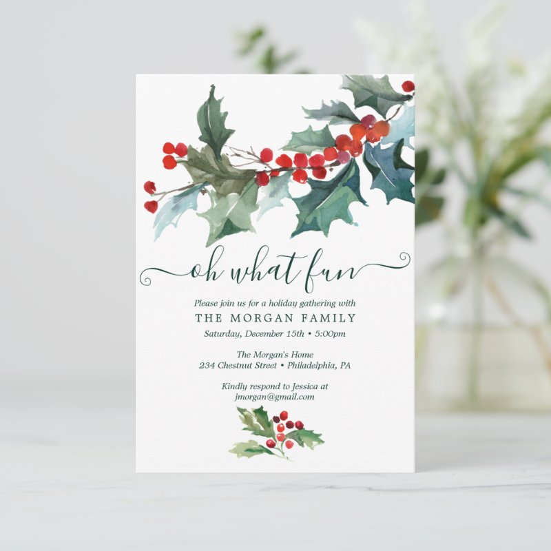 Holiday Holly Christmas Party Invitation Flat Invitation, Size: 3.5\" x 5\ 5 Holiday Holly Christmas Party Invitation Flat Invitation, Size: 3.5\\" x 5\\