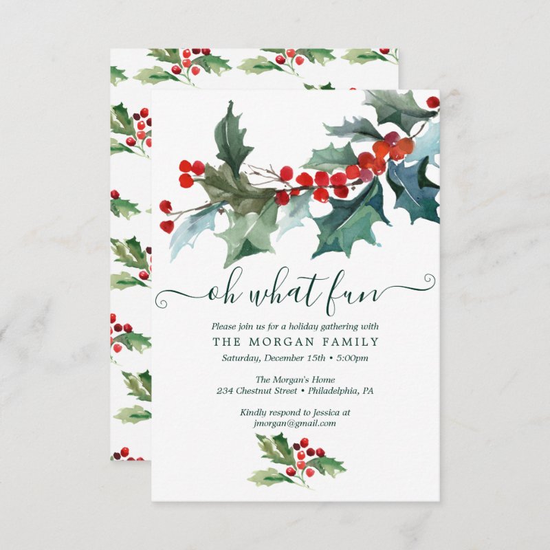 Holiday Holly Christmas Party Invitation Flat Invitation, Size: 3.5\" x 5\ 6 Holiday Holly Christmas Party Invitation Flat Invitation, Size: 3.5\\" x 5\\