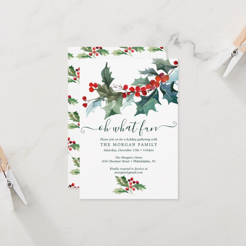 Holiday Holly Christmas Party Invitation Flat Invitation, Size: 3.5\" x 5\ 7 Holiday Holly Christmas Party Invitation Flat Invitation, Size: 3.5\\" x 5\\