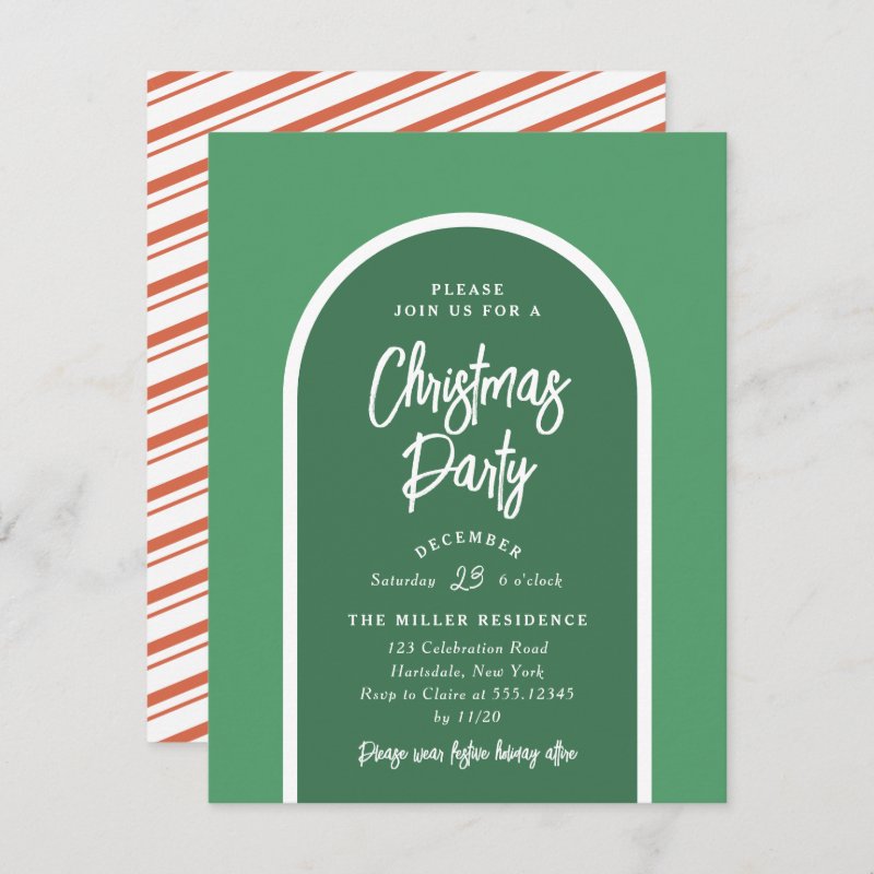 Christmas Party Modern Arch in Green Invitation Flat Invitation, Size: 4.25\" x 5.5\ 3 Christmas Party Modern Arch in Green Invitation Flat Invitation, Size: 4.25\\" x 5.5\\