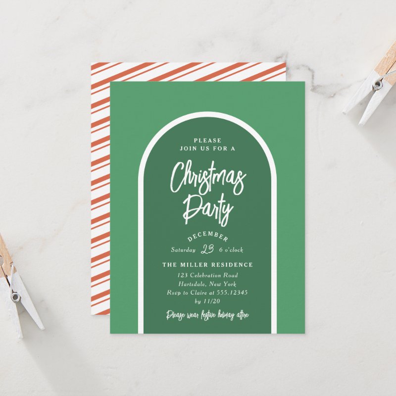 Christmas Party Modern Arch in Green Invitation Flat Invitation, Size: 4.25\" x 5.5\ 4 Christmas Party Modern Arch in Green Invitation Flat Invitation, Size: 4.25\\" x 5.5\\