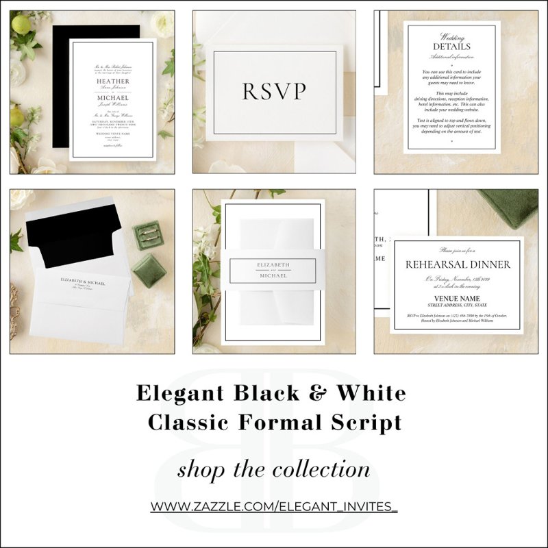Elegant Black & White Classic Script Wedding Invitation Flat Invitation, Size: 5\\" x 7\\