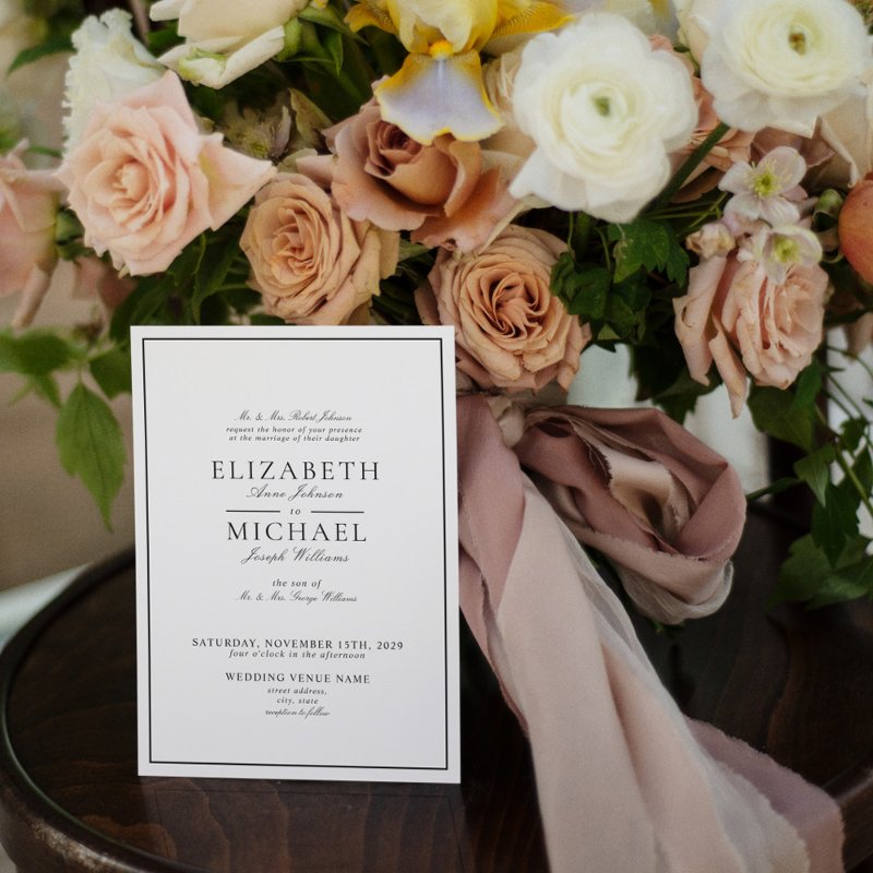 Elegant Black & White Classic Script Wedding Invitation Flat Invitation, Size: 5\\" x 7\\