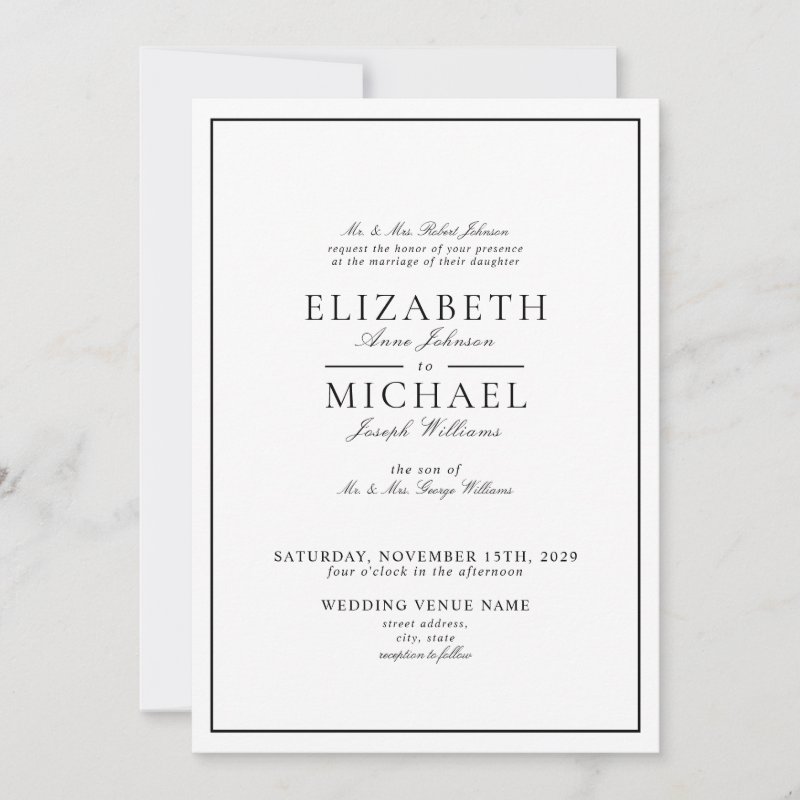 Elegant Black & White Classic Script Wedding Invitation Flat Invitation, Size: 5\" x 7\ 5 Elegant Black & White Classic Script Wedding Invitation Flat Invitation, Size: 5\\" x 7\\