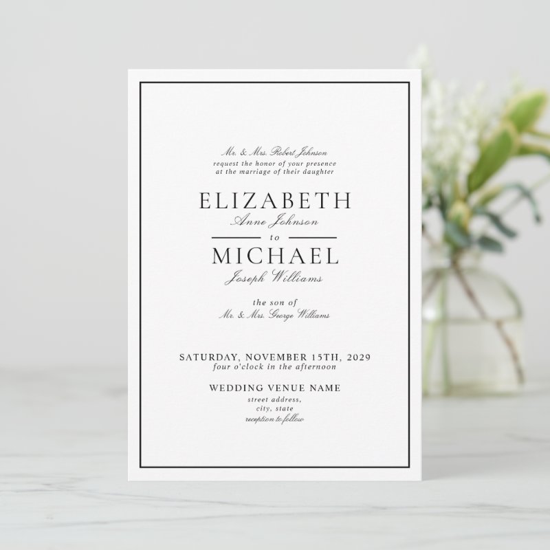 Elegant Black & White Classic Script Wedding Invitation Flat Invitation, Size: 5\" x 7\ 7 Elegant Black & White Classic Script Wedding Invitation Flat Invitation, Size: 5\\" x 7\\