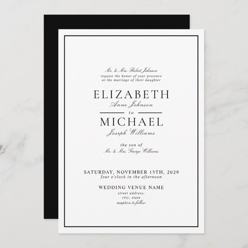 Elegant Black & White Classic Script Wedding Invitation Flat Invitation, Size: 5\" x 7\ 8 Elegant Black & White Classic Script Wedding Invitation Flat Invitation, Size: 5\\" x 7\\