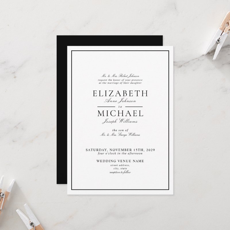 Elegant Black & White Classic Script Wedding Invitation Flat Invitation, Size: 5\" x 7\ 9 Elegant Black & White Classic Script Wedding Invitation Flat Invitation, Size: 5\\" x 7\\