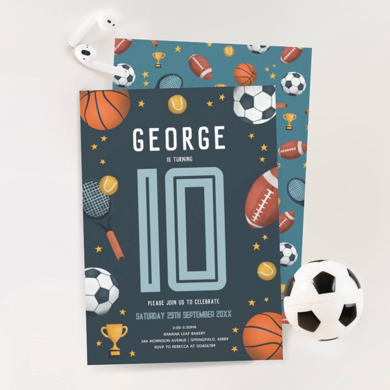 Boys Modern Blue Sports Kids Birthday Invitation Flat Invitation, Size: 5\\" x 7\\